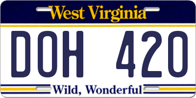 WV license plate DOH420
