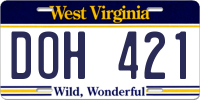 WV license plate DOH421