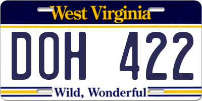 WV license plate DOH422