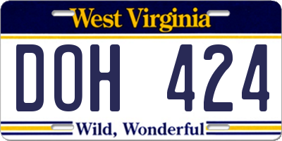 WV license plate DOH424