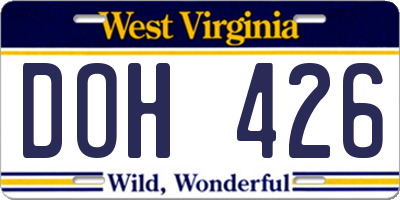 WV license plate DOH426