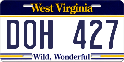 WV license plate DOH427