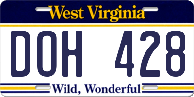WV license plate DOH428