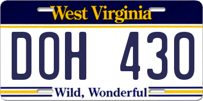 WV license plate DOH430