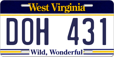 WV license plate DOH431