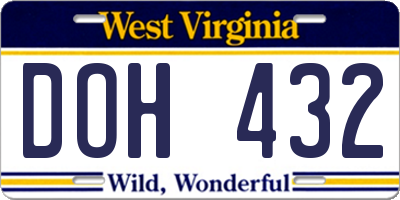 WV license plate DOH432
