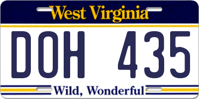 WV license plate DOH435