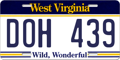 WV license plate DOH439