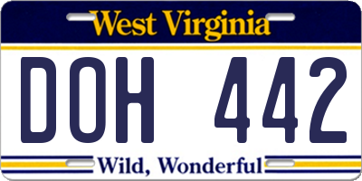 WV license plate DOH442