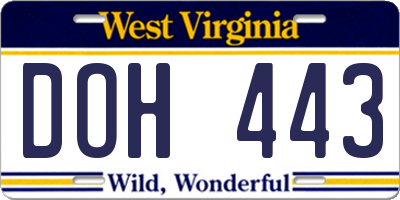 WV license plate DOH443