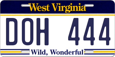 WV license plate DOH444