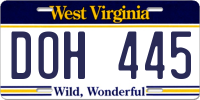 WV license plate DOH445