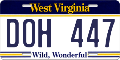 WV license plate DOH447