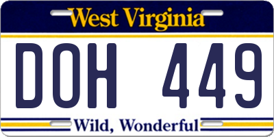 WV license plate DOH449