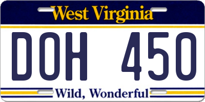 WV license plate DOH450
