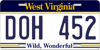 WV license plate DOH452