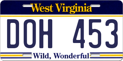 WV license plate DOH453