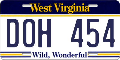 WV license plate DOH454