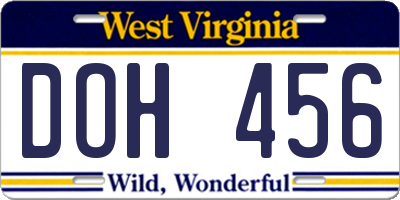 WV license plate DOH456