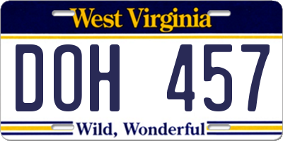 WV license plate DOH457