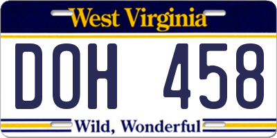 WV license plate DOH458