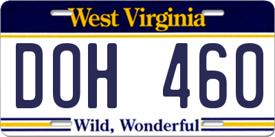 WV license plate DOH460