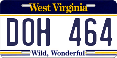 WV license plate DOH464