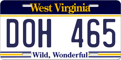 WV license plate DOH465
