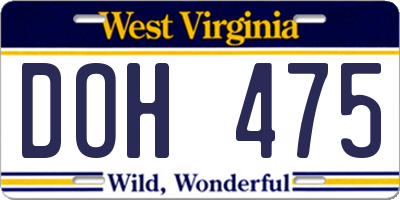 WV license plate DOH475