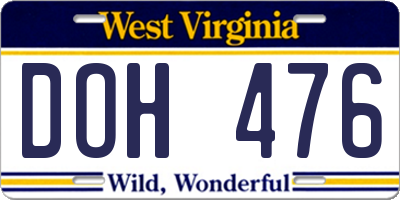 WV license plate DOH476