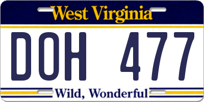 WV license plate DOH477
