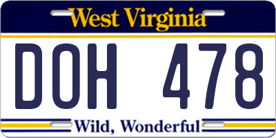 WV license plate DOH478