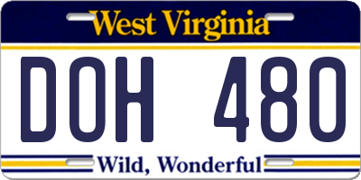 WV license plate DOH480