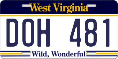 WV license plate DOH481