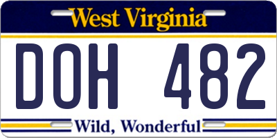 WV license plate DOH482
