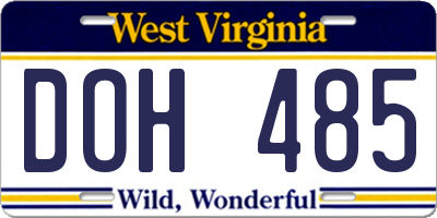 WV license plate DOH485