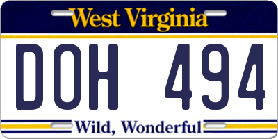 WV license plate DOH494