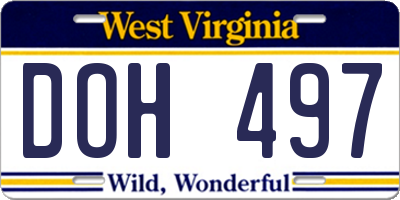 WV license plate DOH497