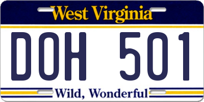 WV license plate DOH501