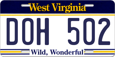 WV license plate DOH502