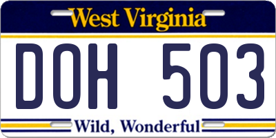 WV license plate DOH503