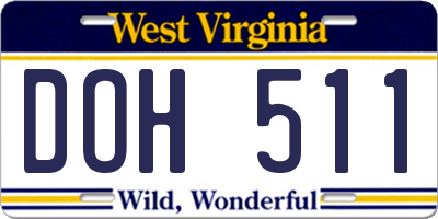 WV license plate DOH511