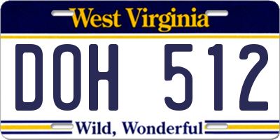 WV license plate DOH512