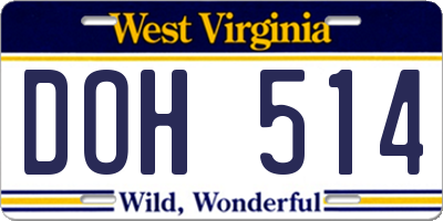 WV license plate DOH514