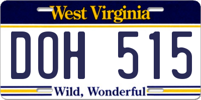 WV license plate DOH515