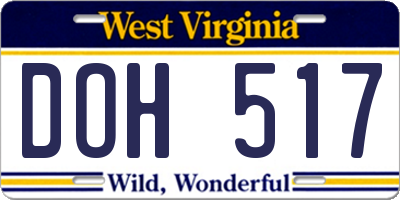 WV license plate DOH517