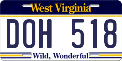 WV license plate DOH518