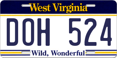 WV license plate DOH524