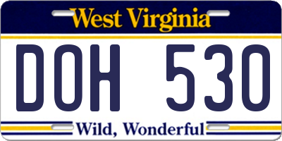 WV license plate DOH530