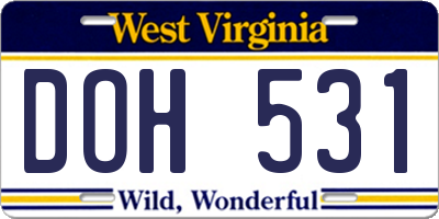WV license plate DOH531